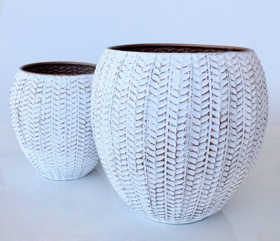 Set Of 2 White Metal Planters
